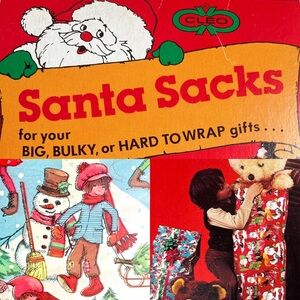 Vintage Christmas Wrapping Paper 70s 80s XMAS Gift Wrap Bags Santa Sacks